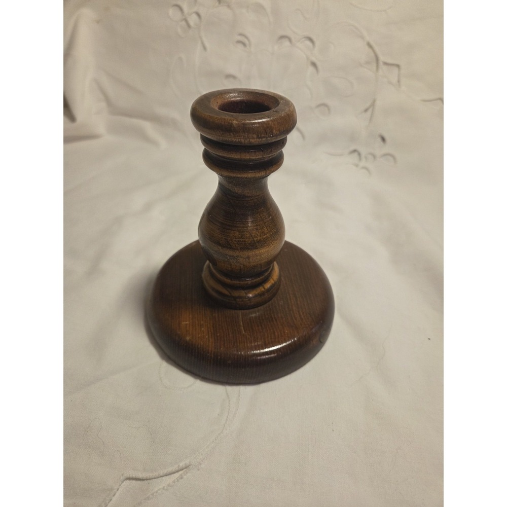 Vintage Turned Wood Candlestick Holder
